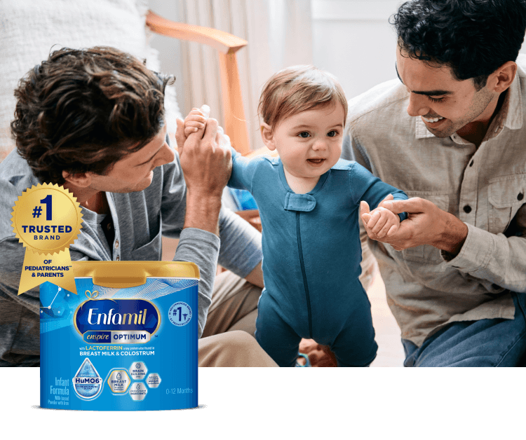 Erin Andrews holding her son with Enfamil Enspire™ Optimum Infant Formula, follow label instructions for preparation and storage