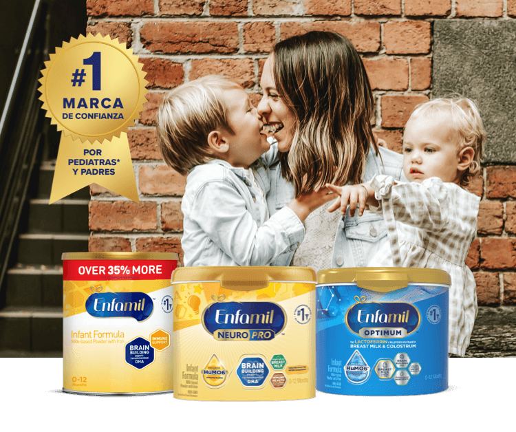 #1 Marca de Confianza Por Pediatras* y Padres. Enfamil® Fórmula para Bebés, Enfamil® NeuroPro™ Infant Fórmula para Bebés, Enfamil Enspire™ Optimum Fórmula para Bebés