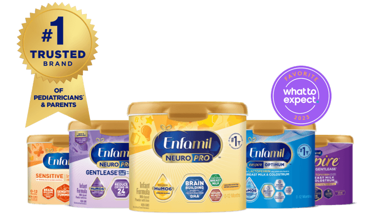 Lineup of Enfamil Family of Formulas that are #1 trusted brand of pediatricians and parents, as well as all Enfamil and Enfagrow products are SNAP Eligible, and a 2023 What to Expect Favorite
